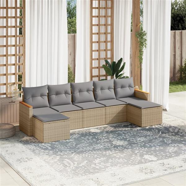 Grote foto vidaxl 7 delige loungeset met kussens poly rattan gemengd beige tuin en terras tuinmeubelen