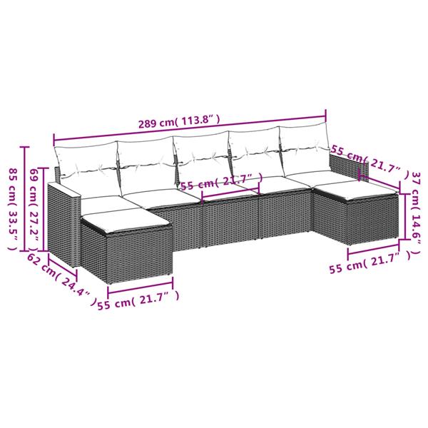 Grote foto vidaxl 7 delige loungeset met kussens poly rattan gemengd beige tuin en terras tuinmeubelen