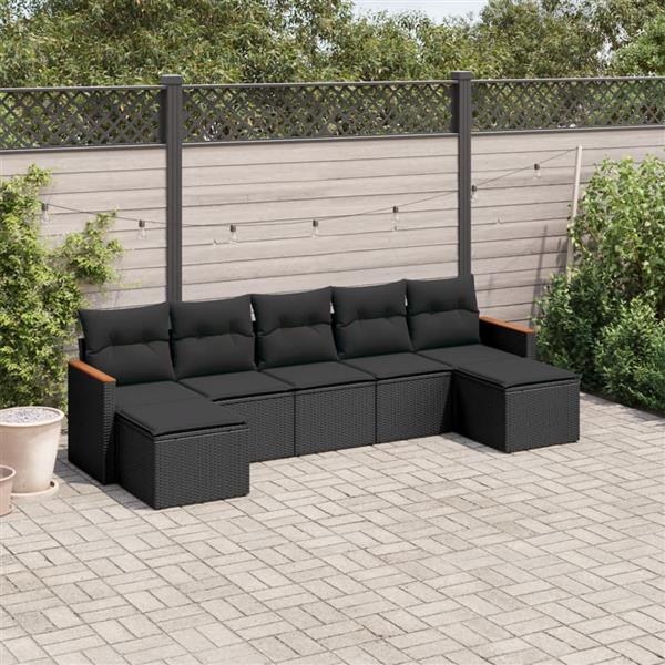 Grote foto vidaxl 7 delige loungeset met kussens poly rattan zwart tuin en terras tuinmeubelen