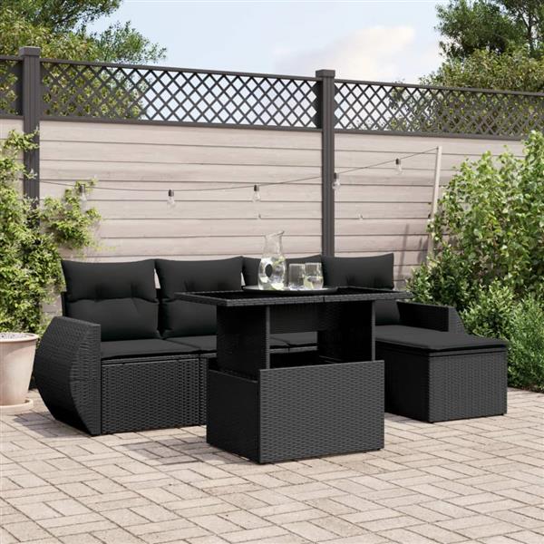 Grote foto vidaxl 6 delige loungeset met kussens poly rattan zwart tuin en terras tuinmeubelen