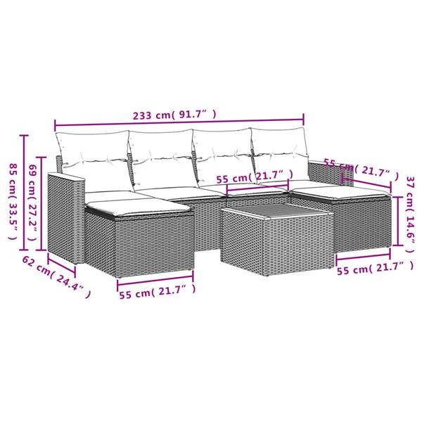 Grote foto vidaxl 7 delige loungeset met kussens poly rattan grijs tuin en terras tuinmeubelen