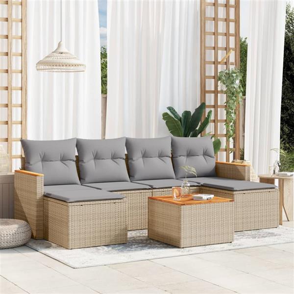 Grote foto vidaxl 7 delige loungeset met kussens poly rattan gemengd beige tuin en terras tuinmeubelen