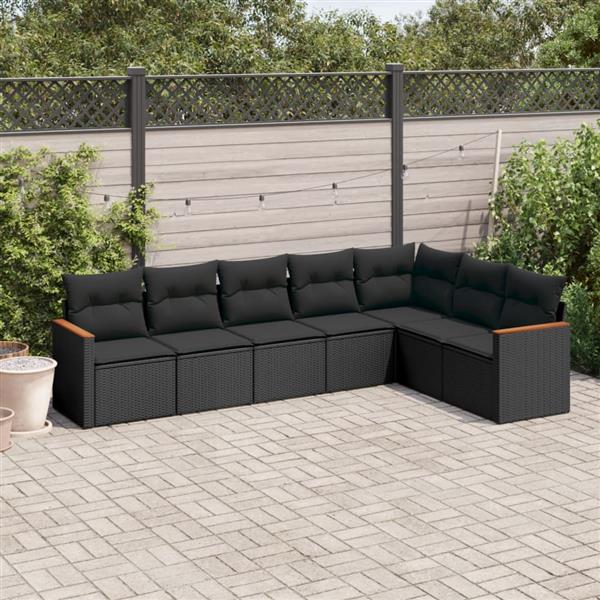 Grote foto vidaxl 7 delige loungeset met kussens poly rattan zwart tuin en terras tuinmeubelen