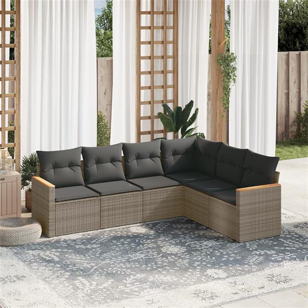 Grote foto vidaxl 6 delige loungeset met kussens poly rattan grijs tuin en terras tuinmeubelen