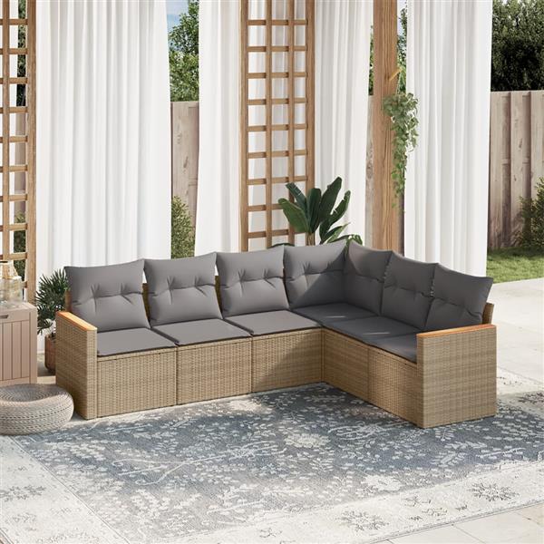 Grote foto vidaxl 6 delige loungeset met kussens poly rattan gemengd beige tuin en terras tuinmeubelen