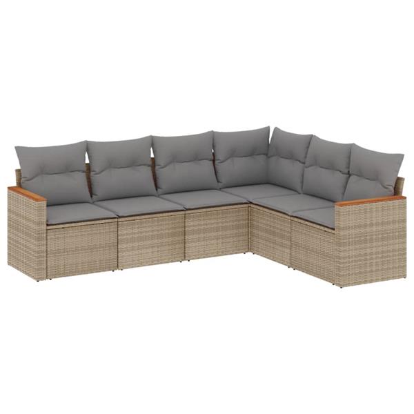 Grote foto vidaxl 6 delige loungeset met kussens poly rattan gemengd beige tuin en terras tuinmeubelen