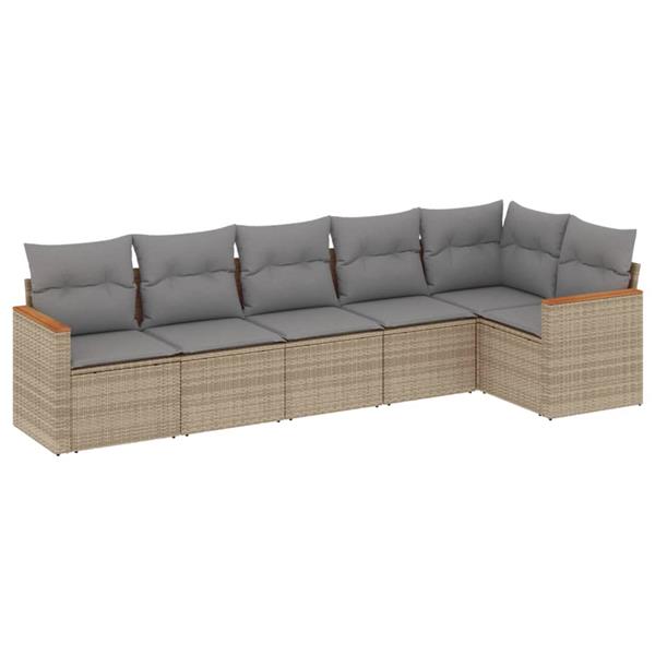 Grote foto vidaxl 6 delige loungeset met kussens poly rattan gemengd beige tuin en terras tuinmeubelen