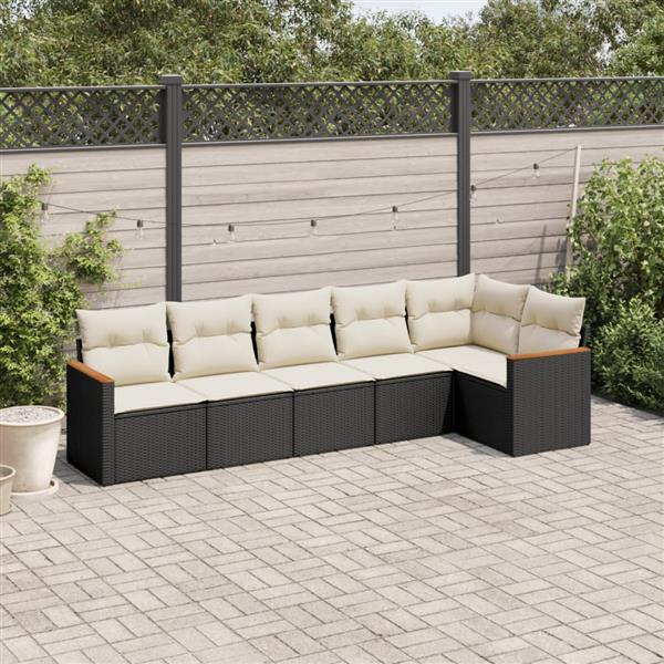 Grote foto vidaxl 6 delige loungeset met kussens poly rattan zwart tuin en terras tuinmeubelen