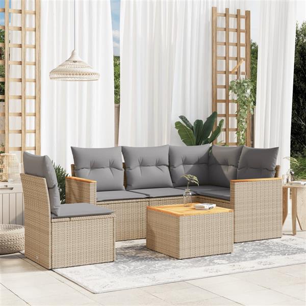 Grote foto vidaxl 6 delige loungeset met kussens poly rattan gemengd beige tuin en terras tuinmeubelen