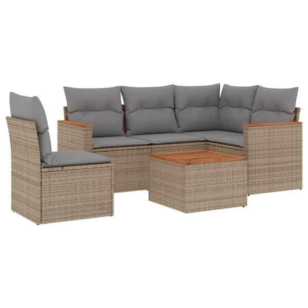 Grote foto vidaxl 6 delige loungeset met kussens poly rattan gemengd beige tuin en terras tuinmeubelen