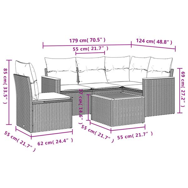 Grote foto vidaxl 6 delige loungeset met kussens poly rattan gemengd beige tuin en terras tuinmeubelen