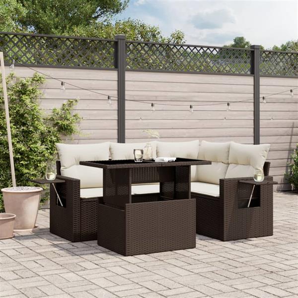 Grote foto vidaxl 5 delige loungeset met kussens poly rattan bruin tuin en terras tuinmeubelen