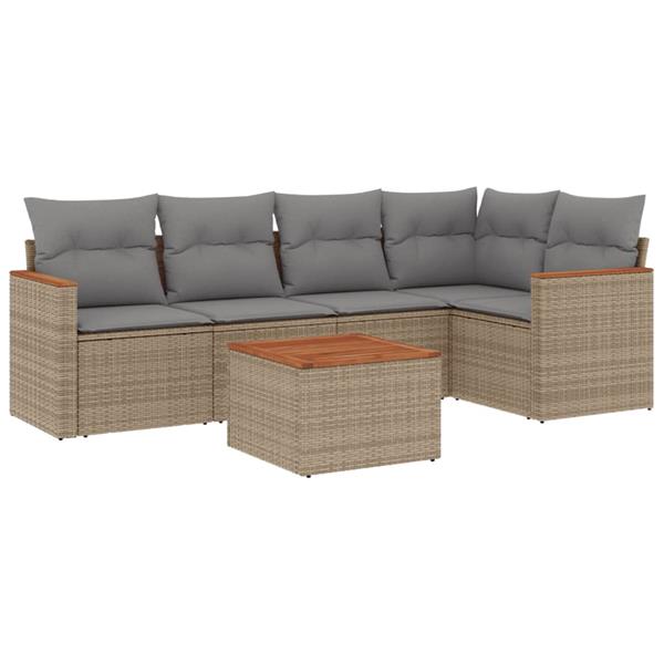 Grote foto vidaxl 6 delige loungeset met kussens poly rattan gemengd beige tuin en terras tuinmeubelen