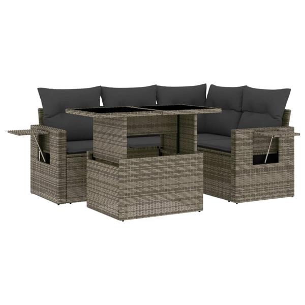 Grote foto vidaxl 5 delige loungeset met kussens poly rattan grijs tuin en terras tuinmeubelen