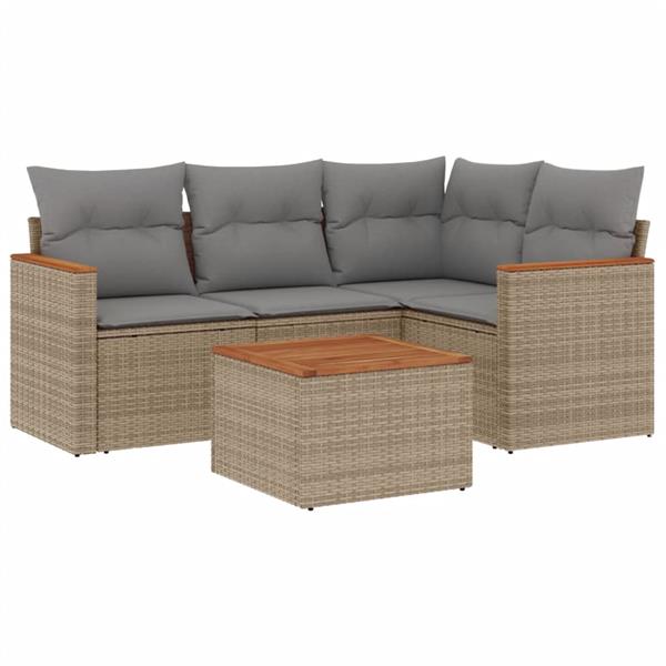 Grote foto vidaxl 5 delige loungeset met kussens poly rattan gemengd beige tuin en terras tuinmeubelen