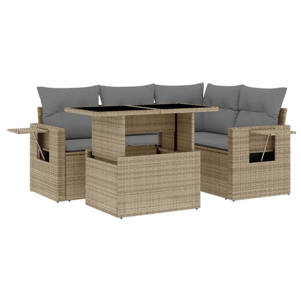 Grote foto vidaxl 5 delige loungeset met kussens poly rattan beige tuin en terras tuinmeubelen