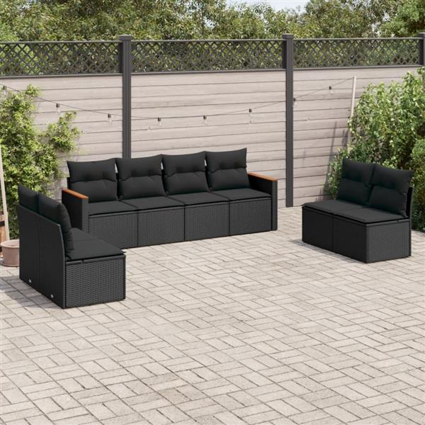 Grote foto vidaxl 8 delige loungeset met kussens poly rattan zwart tuin en terras tuinmeubelen