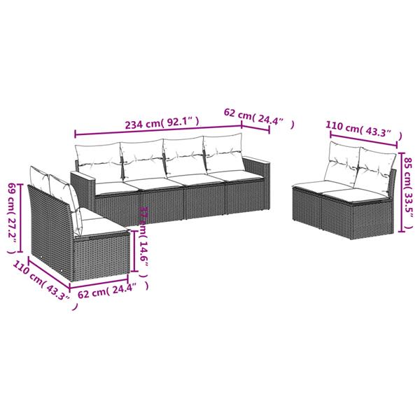 Grote foto vidaxl 8 delige loungeset met kussens poly rattan zwart tuin en terras tuinmeubelen