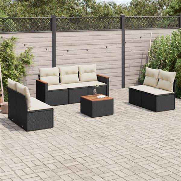 Grote foto vidaxl 8 delige loungeset met kussens poly rattan zwart tuin en terras tuinmeubelen