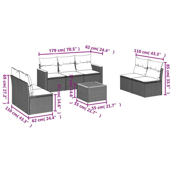 Grote foto vidaxl 8 delige loungeset met kussens poly rattan zwart tuin en terras tuinmeubelen