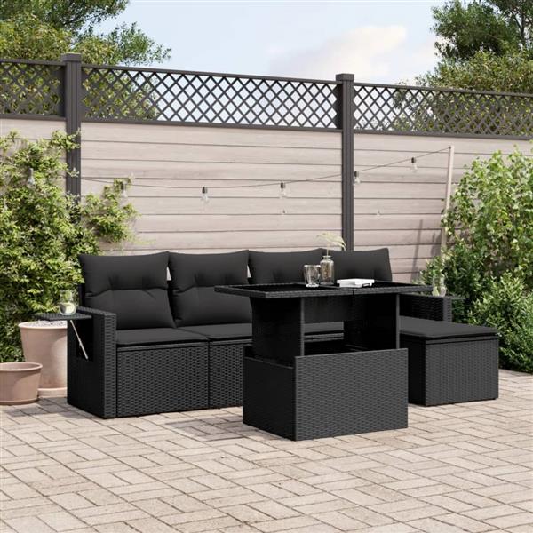 Grote foto vidaxl 6 delige loungeset met kussens poly rattan zwart tuin en terras tuinmeubelen