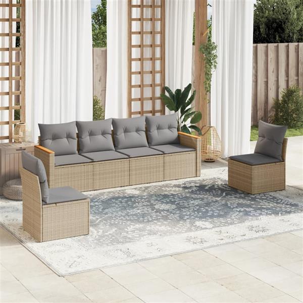 Grote foto vidaxl 6 delige loungeset met kussens poly rattan gemengd beige tuin en terras tuinmeubelen