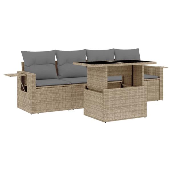 Grote foto vidaxl 5 delige loungeset met kussens poly rattan beige tuin en terras tuinmeubelen