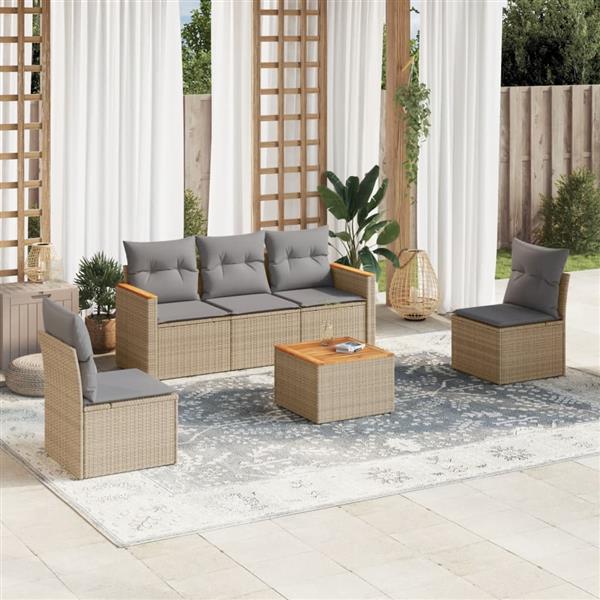 Grote foto vidaxl 6 delige loungeset met kussens poly rattan gemengd beige tuin en terras tuinmeubelen