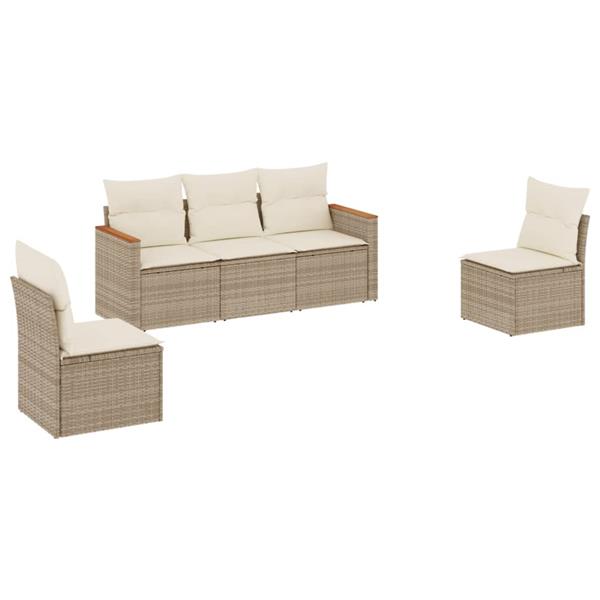 Grote foto vidaxl 5 delige loungeset met kussens poly rattan beige tuin en terras tuinmeubelen