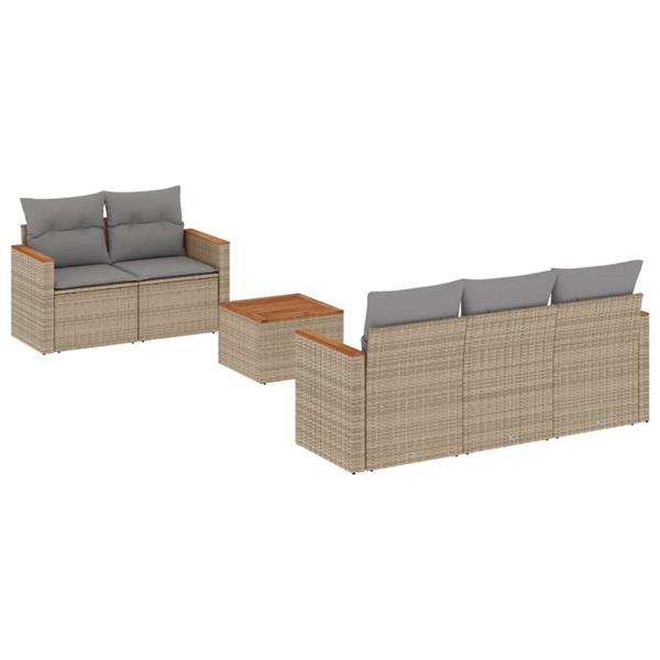 Grote foto vidaxl 6 delige loungeset met kussens poly rattan gemengd beige tuin en terras tuinmeubelen