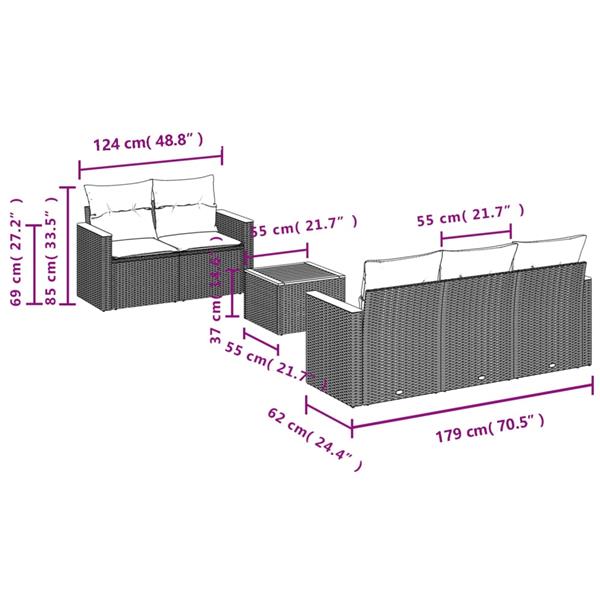 Grote foto vidaxl 6 delige loungeset met kussens poly rattan zwart tuin en terras tuinmeubelen