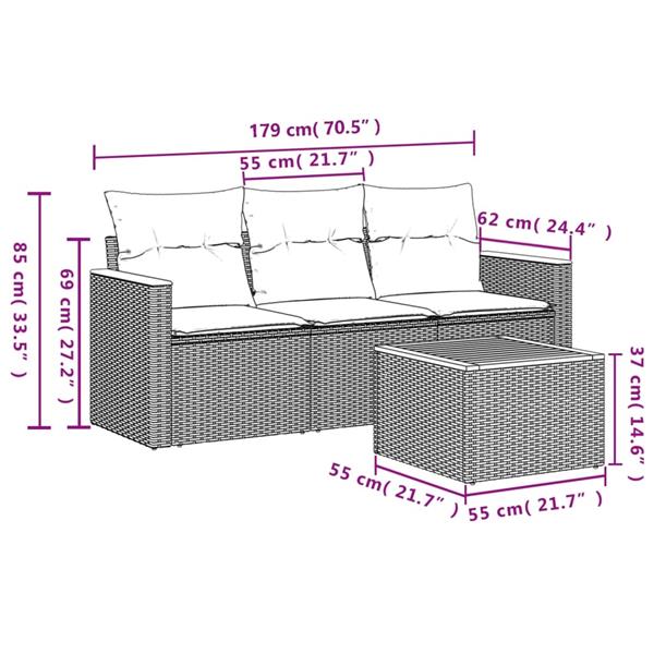 Grote foto vidaxl 4 delige loungeset met kussens poly rattan gemengd beige tuin en terras tuinmeubelen