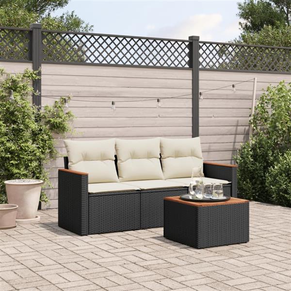 Grote foto vidaxl 4 delige loungeset met kussens poly rattan zwart tuin en terras tuinmeubelen