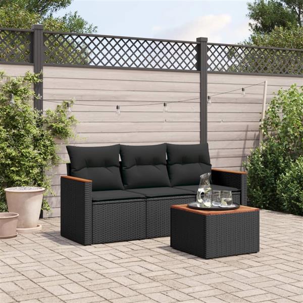 Grote foto vidaxl 4 delige loungeset met kussens poly rattan zwart tuin en terras tuinmeubelen