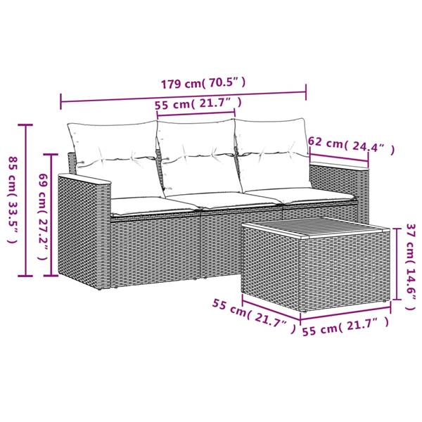 Grote foto vidaxl 4 delige loungeset met kussens poly rattan zwart tuin en terras tuinmeubelen