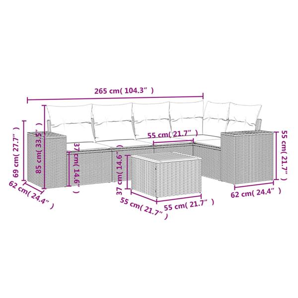 Grote foto vidaxl 6 delige loungeset met kussens poly rattan zwart tuin en terras tuinmeubelen