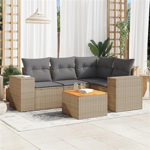 Grote foto vidaxl 5 delige loungeset met kussens poly rattan beige tuin en terras tuinmeubelen