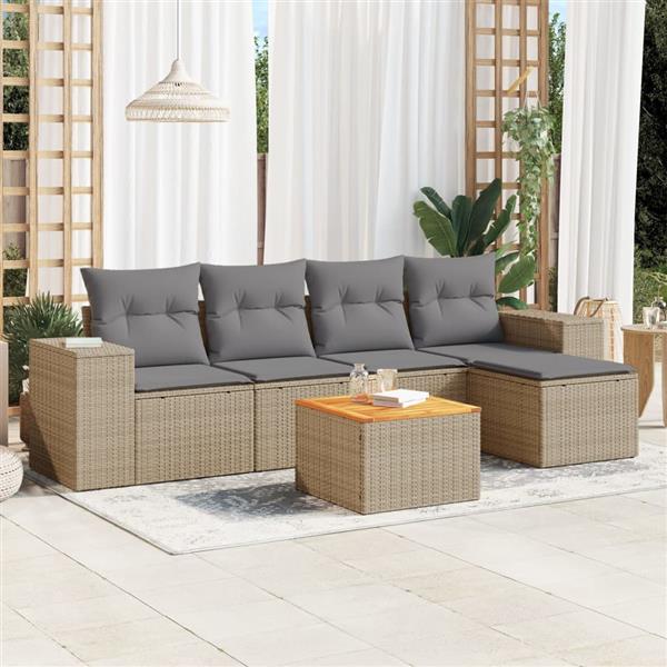 Grote foto vidaxl 6 delige loungeset met kussens poly rattan beige tuin en terras tuinmeubelen