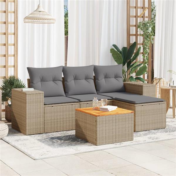 Grote foto vidaxl 5 delige loungeset met kussens poly rattan beige tuin en terras tuinmeubelen