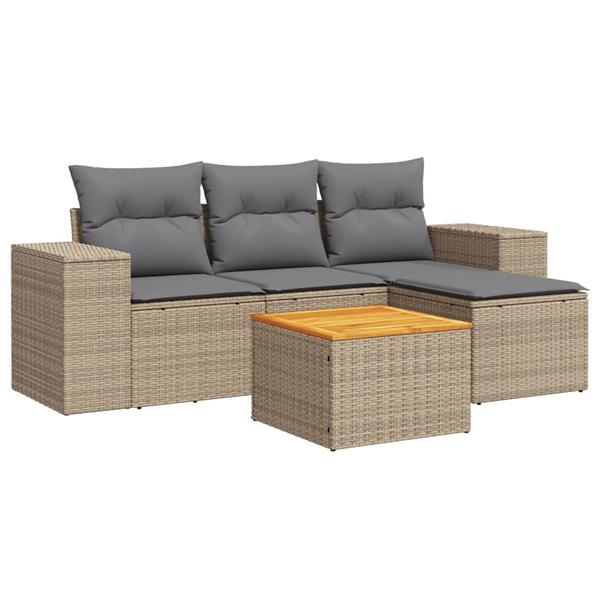 Grote foto vidaxl 5 delige loungeset met kussens poly rattan beige tuin en terras tuinmeubelen