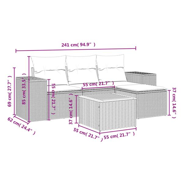 Grote foto vidaxl 5 delige loungeset met kussens poly rattan zwart tuin en terras tuinmeubelen