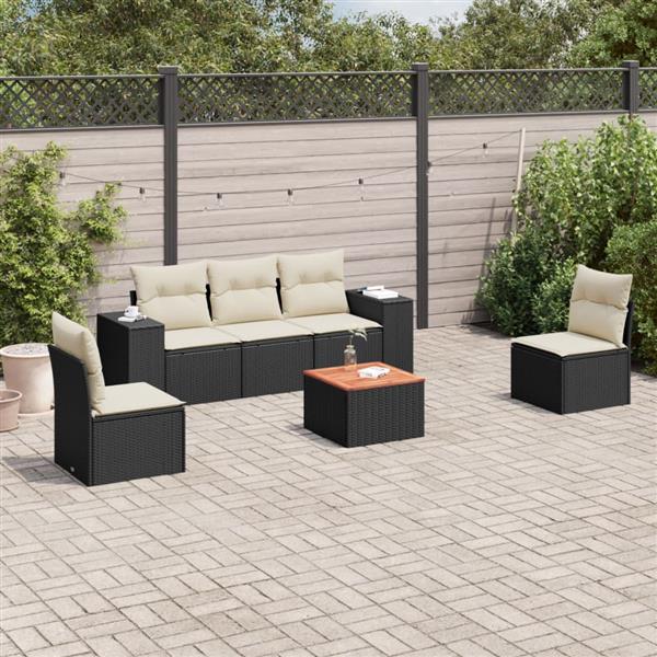 Grote foto vidaxl 6 delige loungeset met kussens poly rattan zwart tuin en terras tuinmeubelen