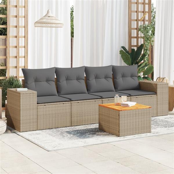 Grote foto vidaxl 5 delige loungeset met kussens poly rattan beige tuin en terras tuinmeubelen