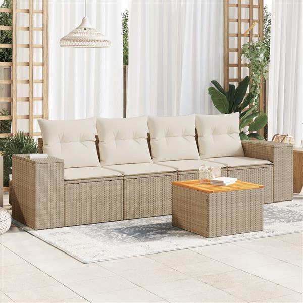 Grote foto vidaxl 5 delige loungeset met kussens poly rattan beige tuin en terras tuinmeubelen