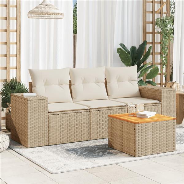 Grote foto vidaxl 4 delige loungeset met kussens poly rattan beige tuin en terras tuinmeubelen