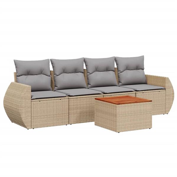 Grote foto vidaxl 5 delige loungeset met kussens poly rattan beige tuin en terras tuinmeubelen