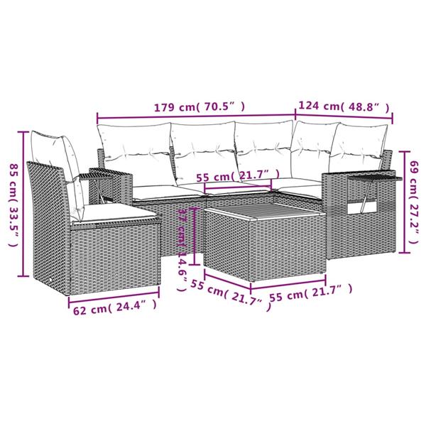 Grote foto vidaxl 6 delige loungeset met kussens poly rattan grijs tuin en terras tuinmeubelen