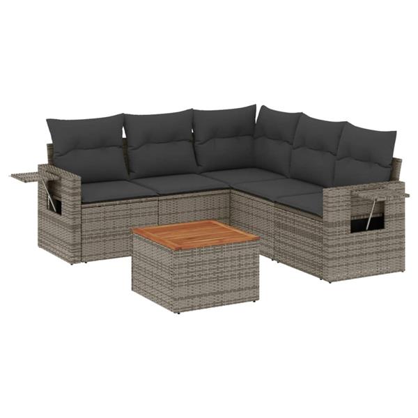 Grote foto vidaxl 6 delige loungeset met kussens poly rattan grijs tuin en terras tuinmeubelen