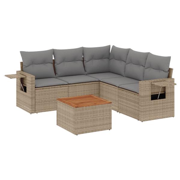 Grote foto vidaxl 6 delige loungeset met kussens poly rattan beige tuin en terras tuinmeubelen