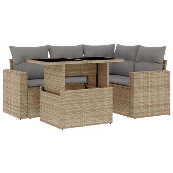 Grote foto vidaxl 5 delige loungeset met kussens poly rattan beige tuin en terras tuinmeubelen